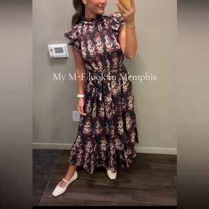 Victoria Dunn Navy Floral Midi Dress